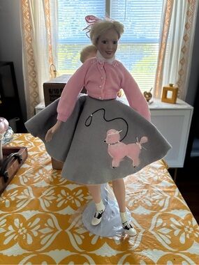 Pink and Gray Poodle Skirt Doll Outfit - Classic Retro Look